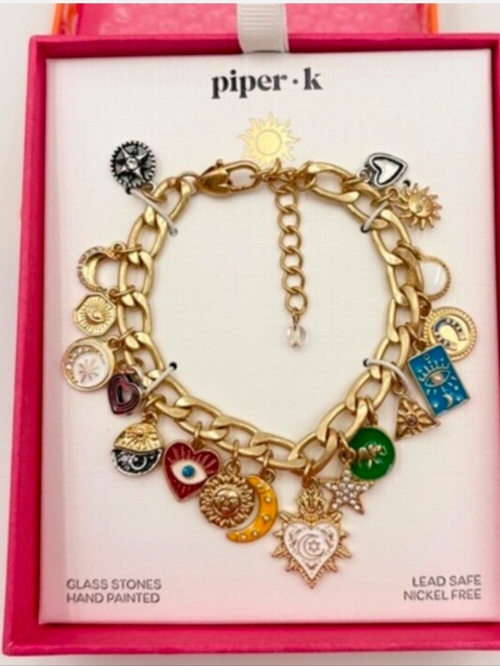 👉✨️piper K Celestial Evil Eye Gold Charm Bracelet